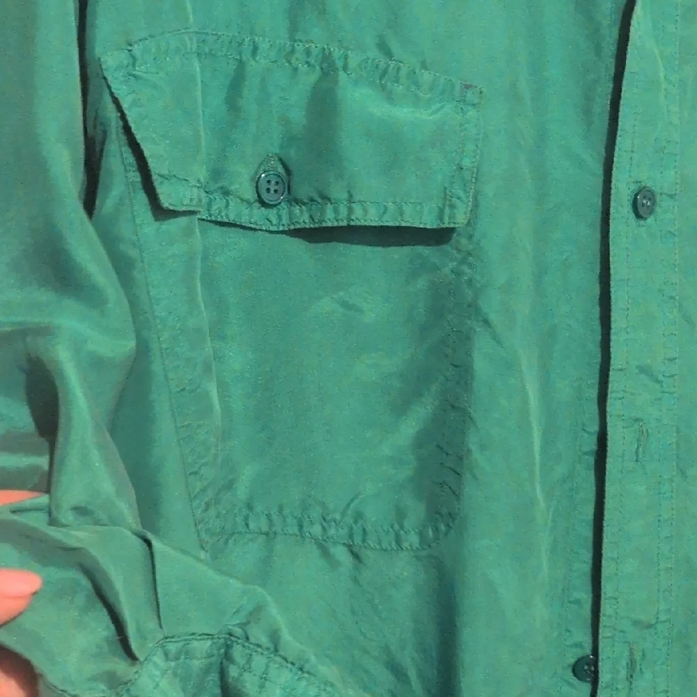 Green Button-Up Shirt 100% Silk